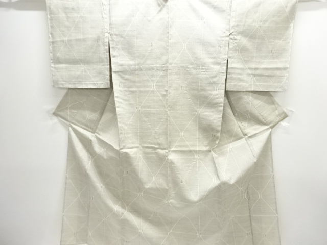 JAPANESE KIMONO / ANTIQUE HITOE KIMONO / SILK / TSUMUGI / WOVEN GEOMETRIC